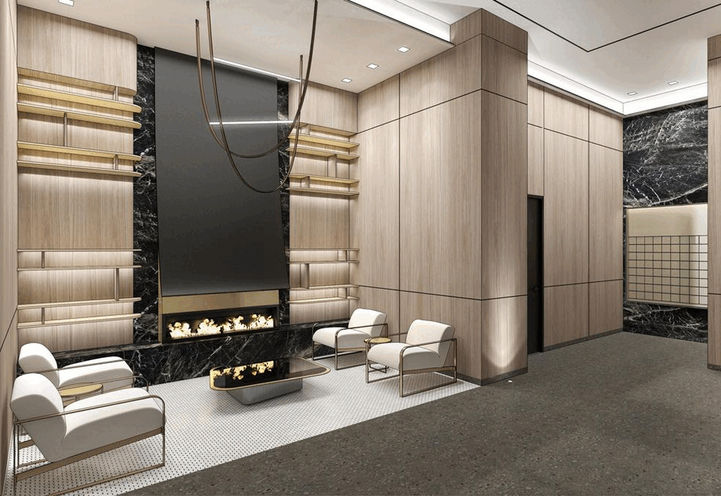 260 Condos Lobby Lounge with Fireplace and Seating